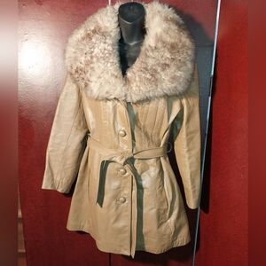 Vintage 70s Fur Collar Leather Jacket